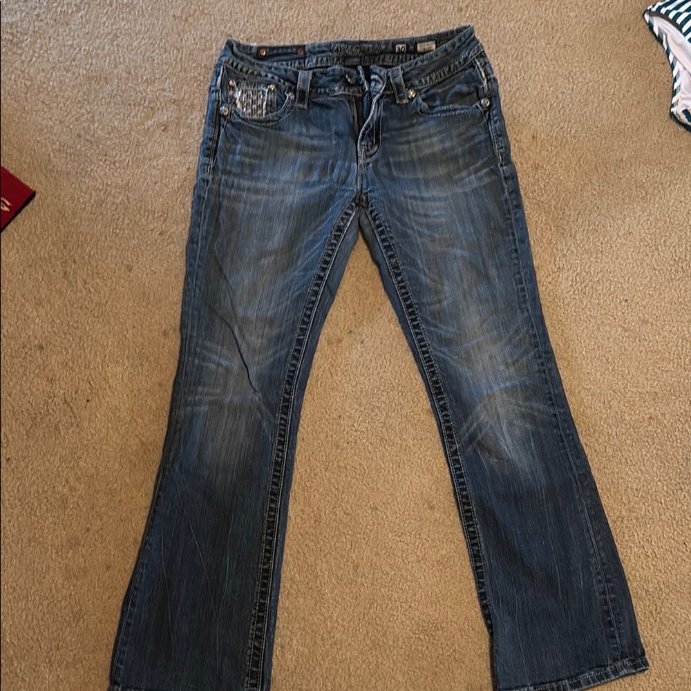 Miss Me Blue Flare Wide Leg Jeans with Vintage Charm